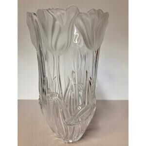 Block Tulip Vase 8" Heavy Full Lead Crystal. Clear and Frosted from Poland